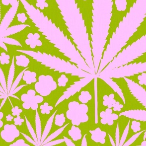 70’s Preppy Pink And Green Cannabis And Flowers