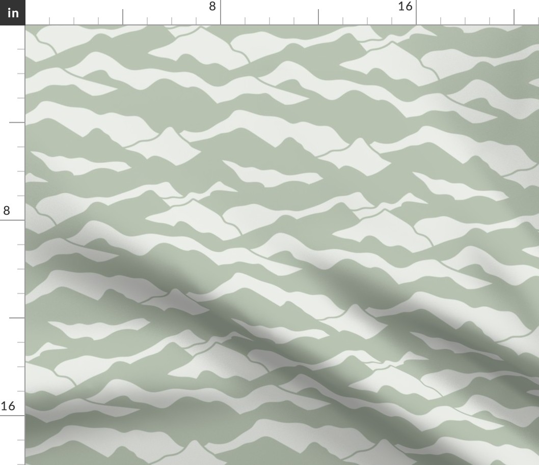 Retro vibes - Abstract mountains seventies abstract organic hills mountain landscape and curves country side  soft mist sage green