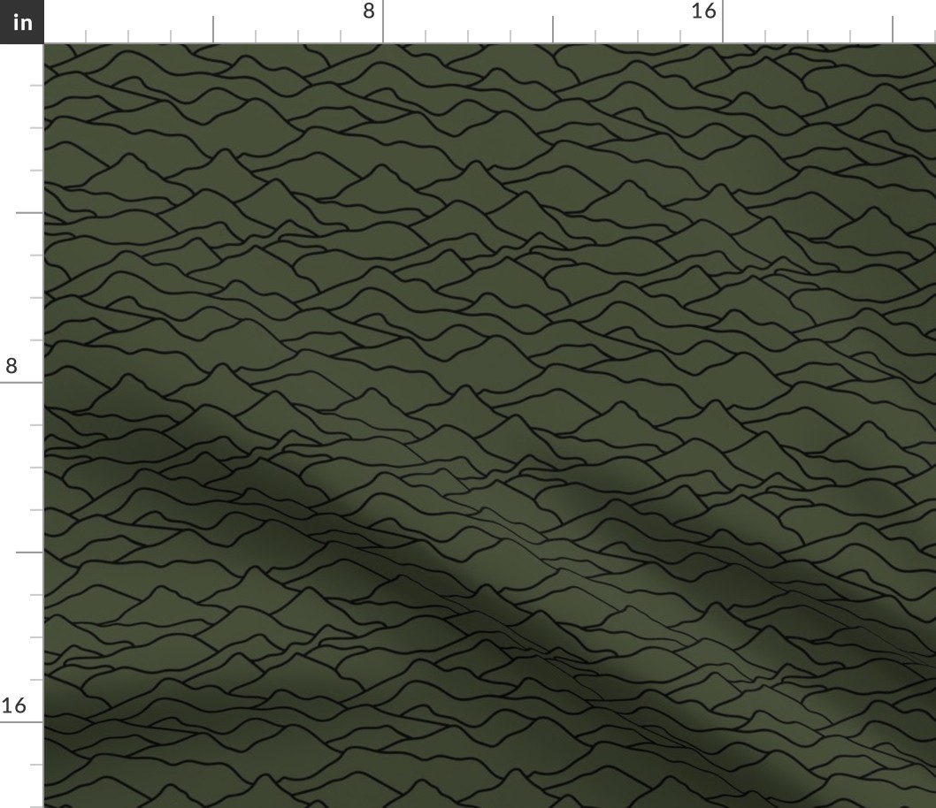 Abstract mountains seventies abstract waves organic hills mountain landscape and curves country side cameo olive green black