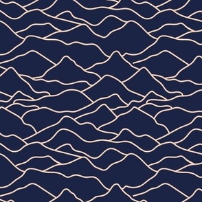 Abstract mountains seventies abstract waves organic hills mountain landscape and curves country side golden navy blue night