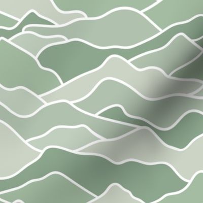 Abstract mountains seventies abstract waves organic hills mountain landscape and curves country side sage green olive 