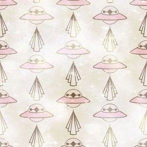 Art deco outer space UFO on beige sky Small scale