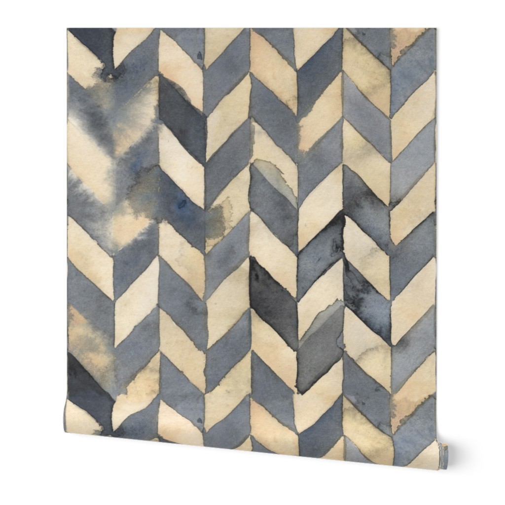 Watercolor chevron arrow Pale gold yellow cream and gray Medium scale