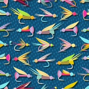 Flying Fish On Blue Fabric, Wallpaper and Home Decor