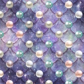 Mermaid with scales and pearls // Pearlcore fish scales // Mint and peach pearls on purple blue scales Medium scale