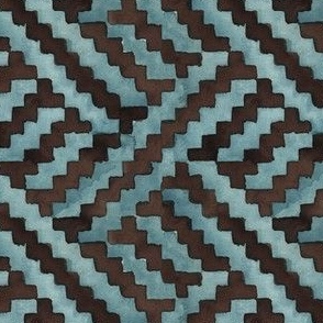 Watercolor basket weave in mentol green and coffee brown Small scale