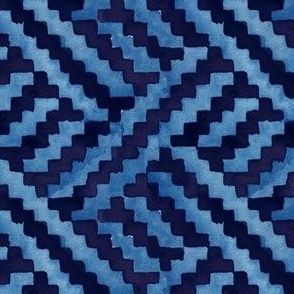 Watercolor basket weave in blue and navy blue Small scale