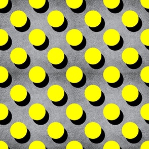 Pop art bold polka dots in bright yellow on gray leather Large scale
