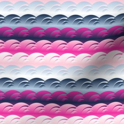 Sweet and mysterious ocean waves in Retro style Pink, Hot pink and dark blue Stripes Small scale suitable for kids apparel