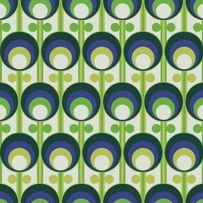 Retro Geometric Flowers Green and Blue