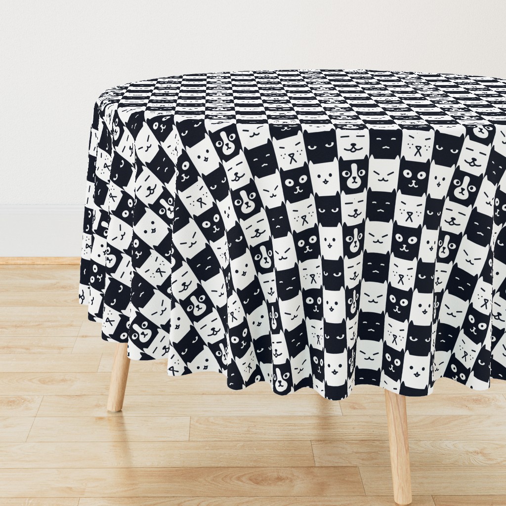 Black And White Checkerboard Cats Or Dogs Chess Aesthetic Kitsch Pattern