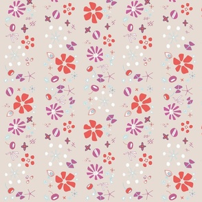 Quirky Flowers in Stripe Fabric, Pink Floral Wallpaper for Girls