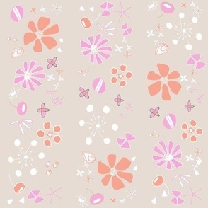 Floral Bloom Princess Stripe - Orange, Hot Pink, Rose Quartz