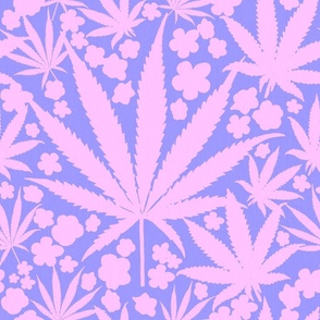 Retro Modern Pink And Periwinkle Cannabis And Flowers
