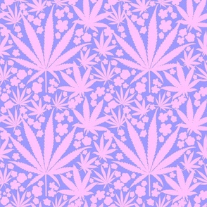 Retro Preppy Pink And Periwinkle Cannabis And Flowers