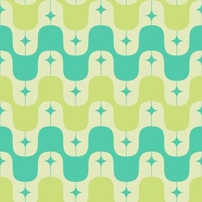 Groovy Waves And Stars Retro Green