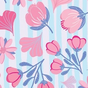 Wild Floral Boho Blues and Pinks - Large Scale