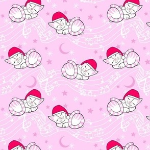 Sleepy Christmas kitties on pink