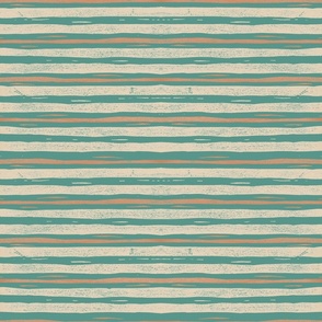 Block Print Stripe in Green, Terra Cotta and Tan - Medium Scale