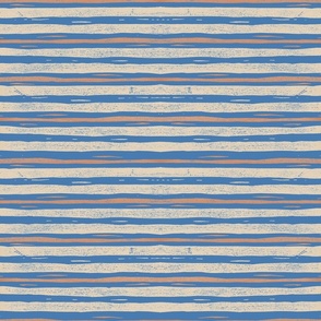 Block Print Stripe in Blue, Terra Cotta and Tan - Medium Scale