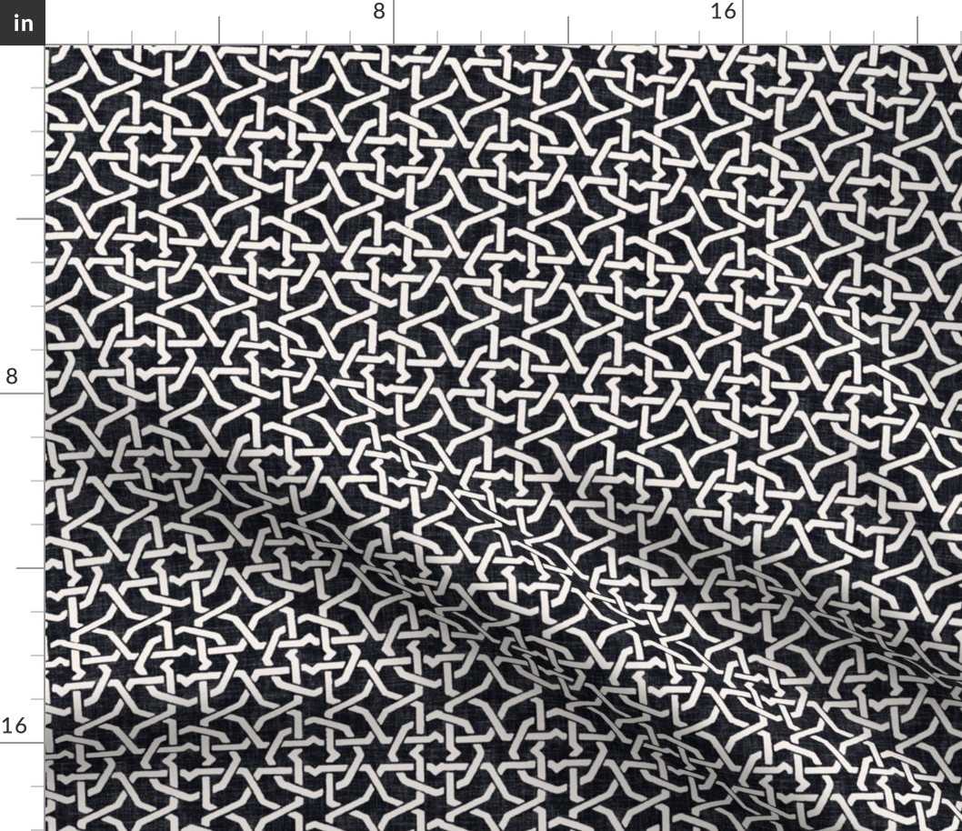 small lattice garden octagon black and white on linen