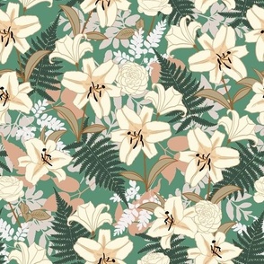 Lily, Ferns and Botanicals (Green and Neutral)