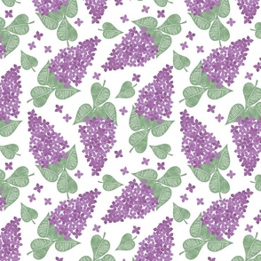 Block Print Lilacs on White - Large Scale