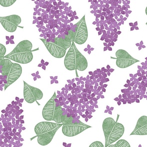 Block Print Lilacs on White - Extra Large Scale