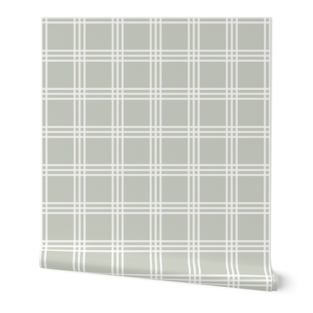 The Simple minimalist series - delicate tartan plaid design scandinavian checker print summer white on sage green  SMALL