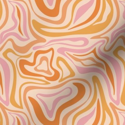 Groovy swirls - Vintage abstract organic shapes and retro flower power zebra style cool boho design orange pink on beige cream 