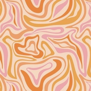 Groovy swirls - Vintage abstract organic shapes and retro flower power zebra style cool boho design orange pink on beige cream 