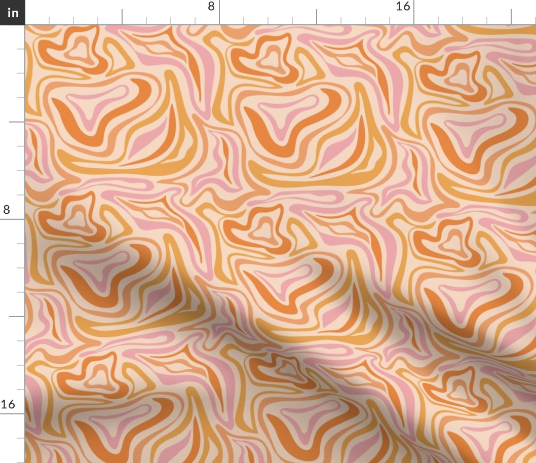 Groovy swirls - Vintage abstract organic shapes and retro flower power zebra style cool boho design orange pink on beige cream 