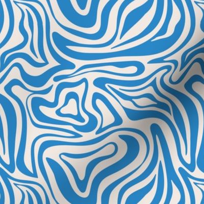 Groovy swirls - Vintage abstract organic shapes and retro flower power zebra style cool boho design classic blue on ivory