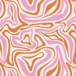 Groovy swirls - Vintage abstract organic shapes and retro flower power zebra style cool boho design pink orange beige seventies girls