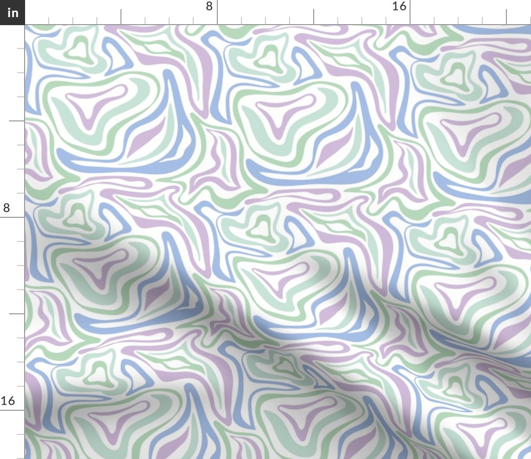 Groovy swirls - Vintage abstract organic shapes and retro flower power zebra style cool boho design periwinkle blue mint lilac on white