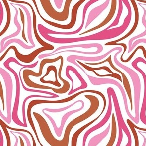 Groovy swirls - Vintage abstract organic shapes and retro flower power zebra style cool boho design brick red pink on white 