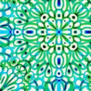 Happy abstract flower Summer Mandala green blue LARGE