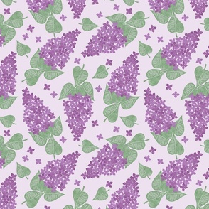 Block Print Lilacs on Light Purple - Large Scale