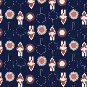 Woodland Folklore_Fox and Trees_Navy