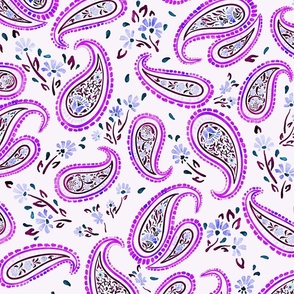 paisley floral pattern , magenta- Blue-purple
