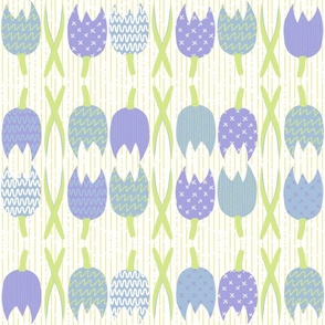Tulips in the Rain- Lilac Honeydew Blue Sky-A Petal Solid Companion Print