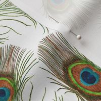 Peacock feathers floating pattern - Green & White