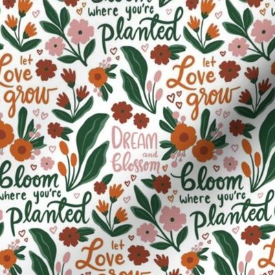 Let love grow - hand written flower quotes on white