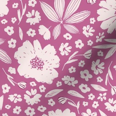 Olivia / big scale / hot pink decorative sweet and playful floral pattern design