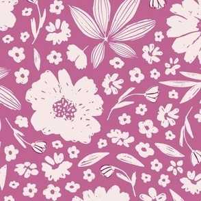 Olivia / big scale / hot pink decorative sweet and playful floral pattern design