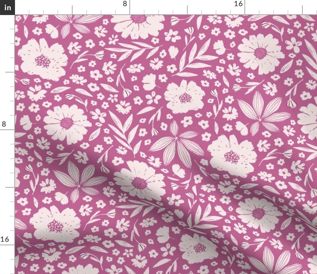 Olivia / big scale / hot pink decorative sweet and playful floral pattern design