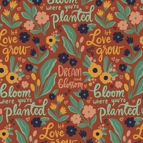 Dream and Blossom - hand lettered quotes on terracotta red