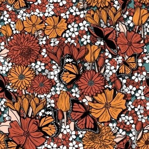 butterflies and flowers orange
