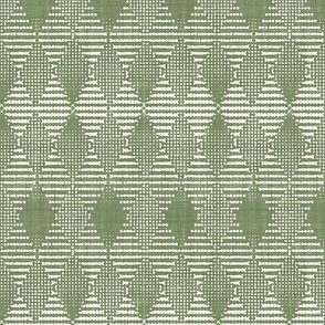 Striped Diamond Harlequin Batik Block Print in Sage Green and Natural White (Medium Scale)