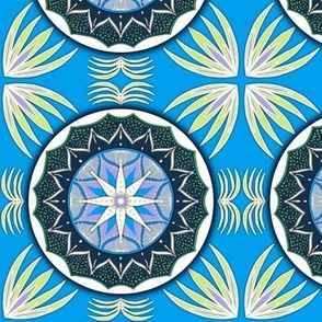 Tiled mandala flowers in azure, honeydew, lilac and midnight blue small